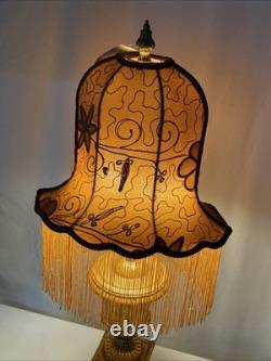$435 Custom Vtg Victorian Art Deco Style Lamp Shade Fringe Embroidered Flowers