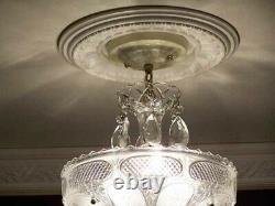 472m Vintage antique Ceiling Light Lamp Glass Shade Fixture Chandelier 3 Lights