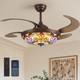 48 Inch Tiffany Style Ceiling Fans With Lights, Retractable Vintage Chandelier C