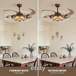 48 Inch Tiffany Style Ceiling Fans with Lights, Retractable Vintage Chandelier C