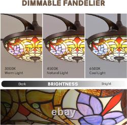 48 Inch Tiffany Style Ceiling Fans with Lights, Retractable Vintage Chandelier C