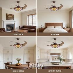 48 Inch Tiffany Style Ceiling Fans with Lights, Retractable Vintage Chandelier C