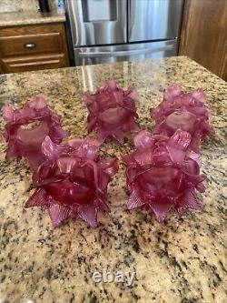 5 Antique Satin Glass Wine colored glass tulip shades