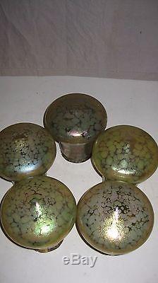 5 Art Glass Nouveau Iridescent Green Lamp Shade Vintage unsigned