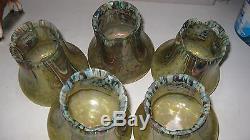 5 Art Glass Nouveau Iridescent Green Lamp Shade Vintage unsigned