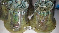 5 Art Glass Nouveau Iridescent Green Lamp Shade Vintage unsigned