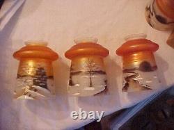 5 Carnival Hand Painted Art Glass Electric Light Fixture Lamp Shades Handel Era
