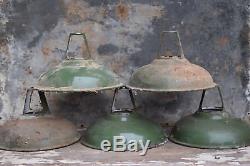 5 Reclaimed Vintage Industrial 1950s Green Enamel Pendant Shades old lamp light