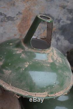 5 Reclaimed Vintage Industrial 1950s Green Enamel Pendant Shades old lamp light
