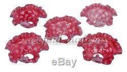 5 Vintage FENTON Art Glass Cranberry Opalescent Coin Dot Chandlier Lamp Shades