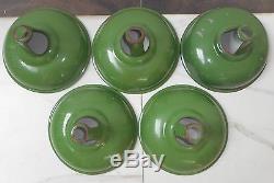 5 Vintage Green Colour Porcelain Enameled Tin Lamp Shade x1028