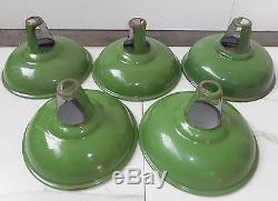 5 Vintage Green Colour Porcelain Enameled Tin Lamp Shade x1028