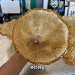 5- Vintage MURANO Style Blown Art Glass Pendant Light Shade Amber Ruffle Glass
