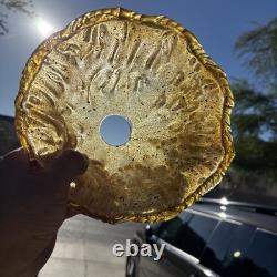 5- Vintage MURANO Style Blown Art Glass Pendant Light Shade Amber Ruffle Glass
