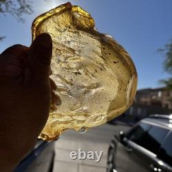 5- Vintage MURANO Style Blown Art Glass Pendant Light Shade Amber Ruffle Glass