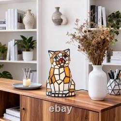 5-inch Modern Wrought Iron With Light Source, Tiffany Cat Glass Desk Lamp