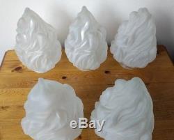 5 x Vintage FLAME FIRE / TORCH Lamp / Light Shade Art Deco Style Opaque Glass