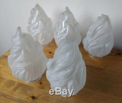 5 x Vintage FLAME FIRE / TORCH Lamp / Light Shade Art Deco Style Opaque Glass