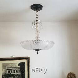 554b Vintage Antique 40's Ceiling Lamp Fixture Glass Shade Chandelier 1 OF 2