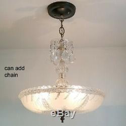 554b Vintage Antique 40's Ceiling Lamp Fixture Glass Shade Chandelier 1 OF 2