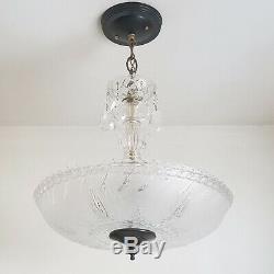 554b Vintage Antique 40's Ceiling Lamp Fixture Glass Shade Chandelier 1 OF 2