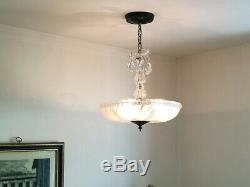 554b Vintage Antique 40's Ceiling Lamp Fixture Glass Shade Chandelier 1 OF 2