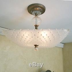 563 Vintage antique Hobnail Ceiling Light Lamp Fixture Glass shade Chandelier