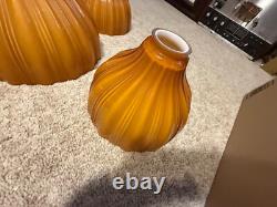 5pc Set Vintage Burnt Orange / Camel Ribbed Cased Glass Light Shades Hand-Blown