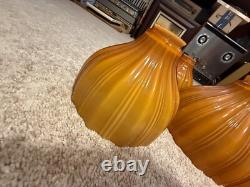 5pc Set Vintage Burnt Orange / Camel Ribbed Cased Glass Light Shades Hand-Blown