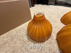 5pc Set Vintage Burnt Orange / Camel Ribbed Cased Glass Light Shades Hand-Blown