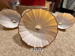 5pc Set Vintage Burnt Orange / Camel Ribbed Cased Glass Light Shades Hand-Blown