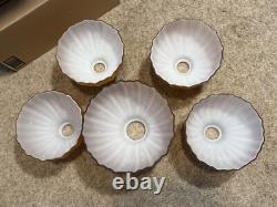 5pc Set Vintage Burnt Orange / Camel Ribbed Cased Glass Light Shades Hand-Blown