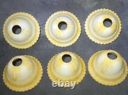 6 Victorian Yellow Opalescent Ruffle Bell Glass Lamp 7 Shades Vintage Frosted