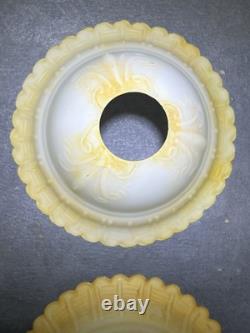 6 Victorian Yellow Opalescent Ruffle Bell Glass Lamp 7 Shades Vintage Frosted