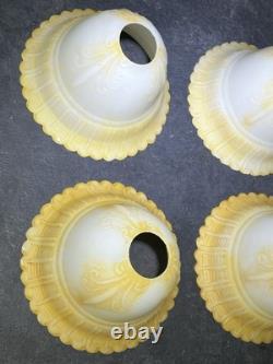 6 Victorian Yellow Opalescent Ruffle Bell Glass Lamp 7 Shades Vintage Frosted