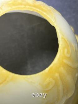 6 Victorian Yellow Opalescent Ruffle Bell Glass Lamp 7 Shades Vintage Frosted