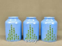 6 Vintage 5 Blue Glass Bell Lamp Shades with Green Tulip Flowers 2 1/4 Fitter