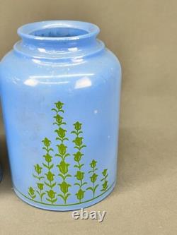 6 Vintage 5 Blue Glass Bell Lamp Shades with Green Tulip Flowers 2 1/4 Fitter