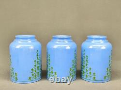 6 Vintage 5 Blue Glass Bell Lamp Shades with Green Tulip Flowers 2 1/4 Fitter