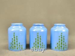 6 Vintage 5 Blue Glass Bell Lamp Shades with Green Tulip Flowers 2 1/4 Fitter