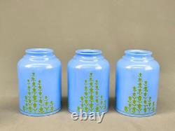 6 Vintage 5 Blue Glass Bell Lamp Shades with Green Tulip Flowers 2 1/4 Fitter