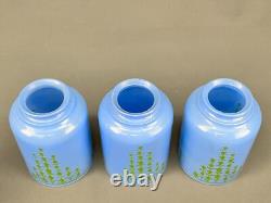 6 Vintage 5 Blue Glass Bell Lamp Shades with Green Tulip Flowers 2 1/4 Fitter