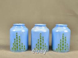 6 Vintage 5 Blue Glass Bell Lamp Shades with Green Tulip Flowers 2 1/4 Fitter