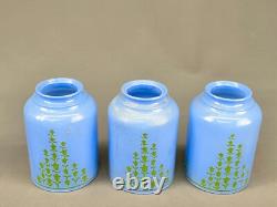 6 Vintage 5 Blue Glass Bell Lamp Shades with Green Tulip Flowers 2 1/4 Fitter