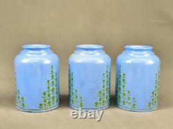 6 Vintage 5 Blue Glass Bell Lamp Shades with Green Tulip Flowers 2 1/4 Fitter