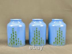 6 Vintage 5 Blue Glass Bell Lamp Shades with Green Tulip Flowers 2 1/4 Fitter