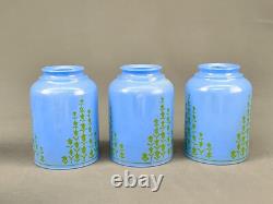 6 Vintage 5 Blue Glass Bell Lamp Shades with Green Tulip Flowers 2 1/4 Fitter