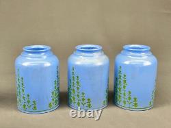 6 Vintage 5 Blue Glass Bell Lamp Shades with Green Tulip Flowers 2 1/4 Fitter