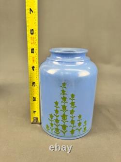 6 Vintage 5 Blue Glass Bell Lamp Shades with Green Tulip Flowers 2 1/4 Fitter