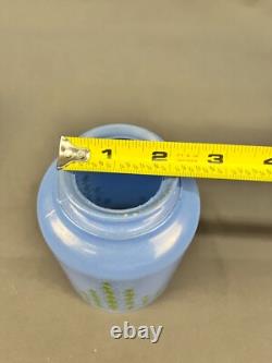 6 Vintage 5 Blue Glass Bell Lamp Shades with Green Tulip Flowers 2 1/4 Fitter